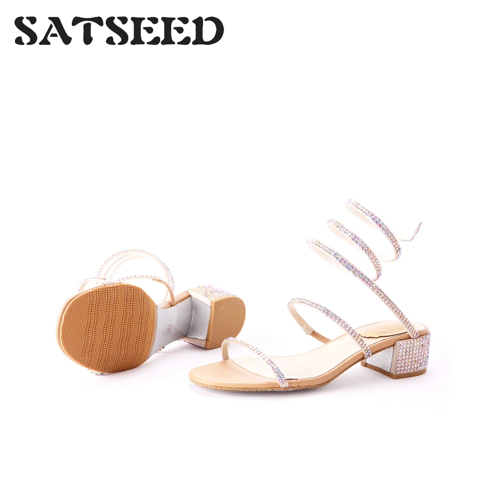 

Genuine Leather Diamond Snake-shaped Winding Sandals Nvxia Worn Straps Around Feet Fairy Low-heeled Roman Sandals