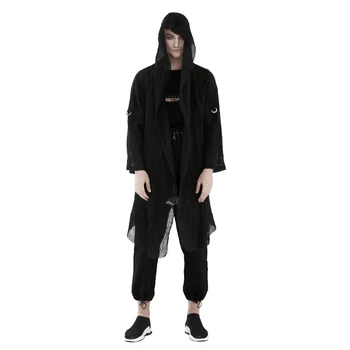 

New Punk Men Loose Hoodies Casual Shirt Black Asymmetrical Long Cardigan Shirt Spring Long Sleeve Outwear