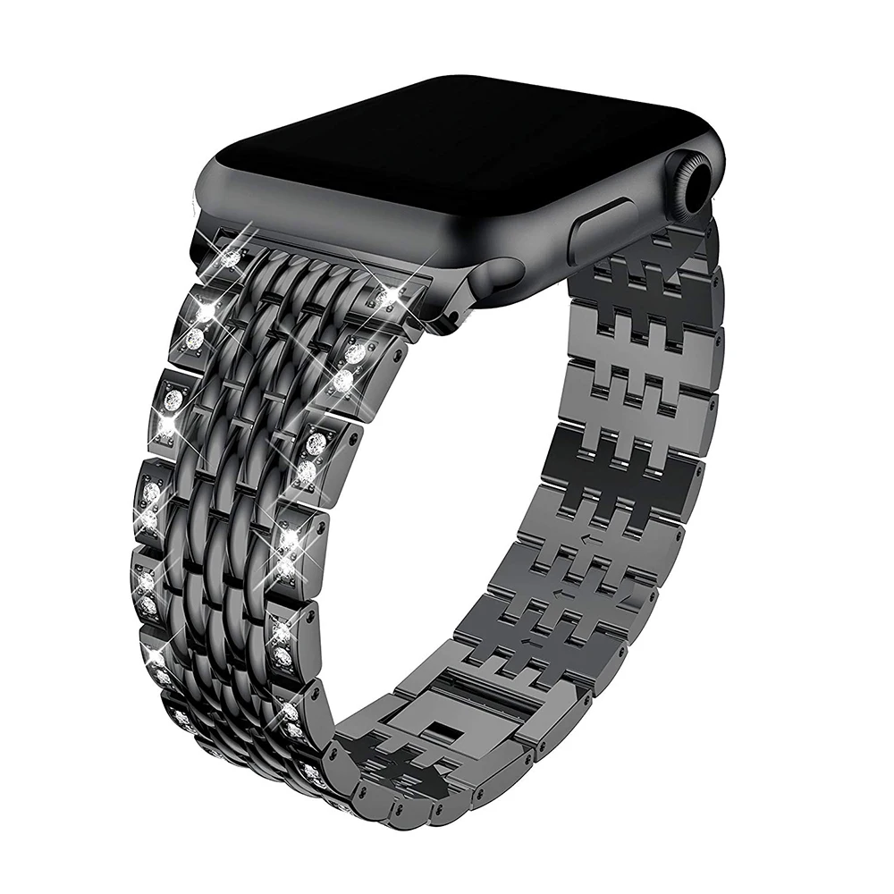 

Strap For apple watch 5 4 3 Luxury metal diamond iwatch 1/2 band 42mm/38mm/44mm/40mm stainless steel Bracelet watch Accessories