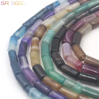 

Free Shipping 6x12mm Tube Column Jewelry Making Spacer Genuine Gems Stone Banded Stripe Onyx Craft Beads Strand 15"