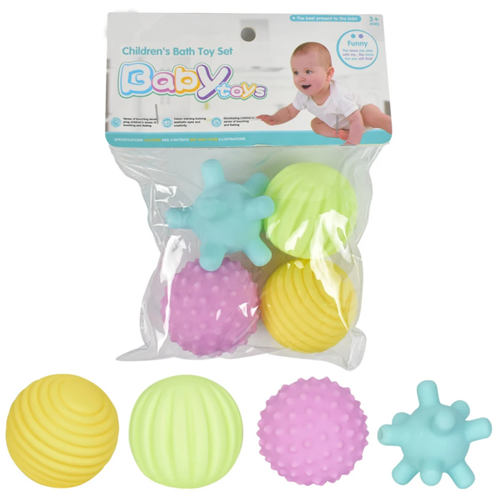 

4pcs Textured Multi Ball Baby Rattle Toy Baby Tactile Pinch Bath Toy Balls Develop Sensory Educational Toys