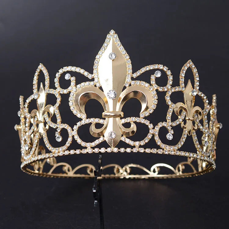 

SHOSIXUAN Men's Imperial Medieval Tiara Fleur De Lis 4.25 Full Round Gold Tone Crown King Men Diadem Party Costumes Accessories