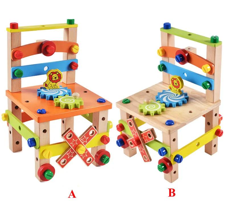 Детский многофункциональный стул Деревянные блоки гайка комбинация Обучающие инструменты разборка комбинированный стул Деревянные игрушки Монтессори
