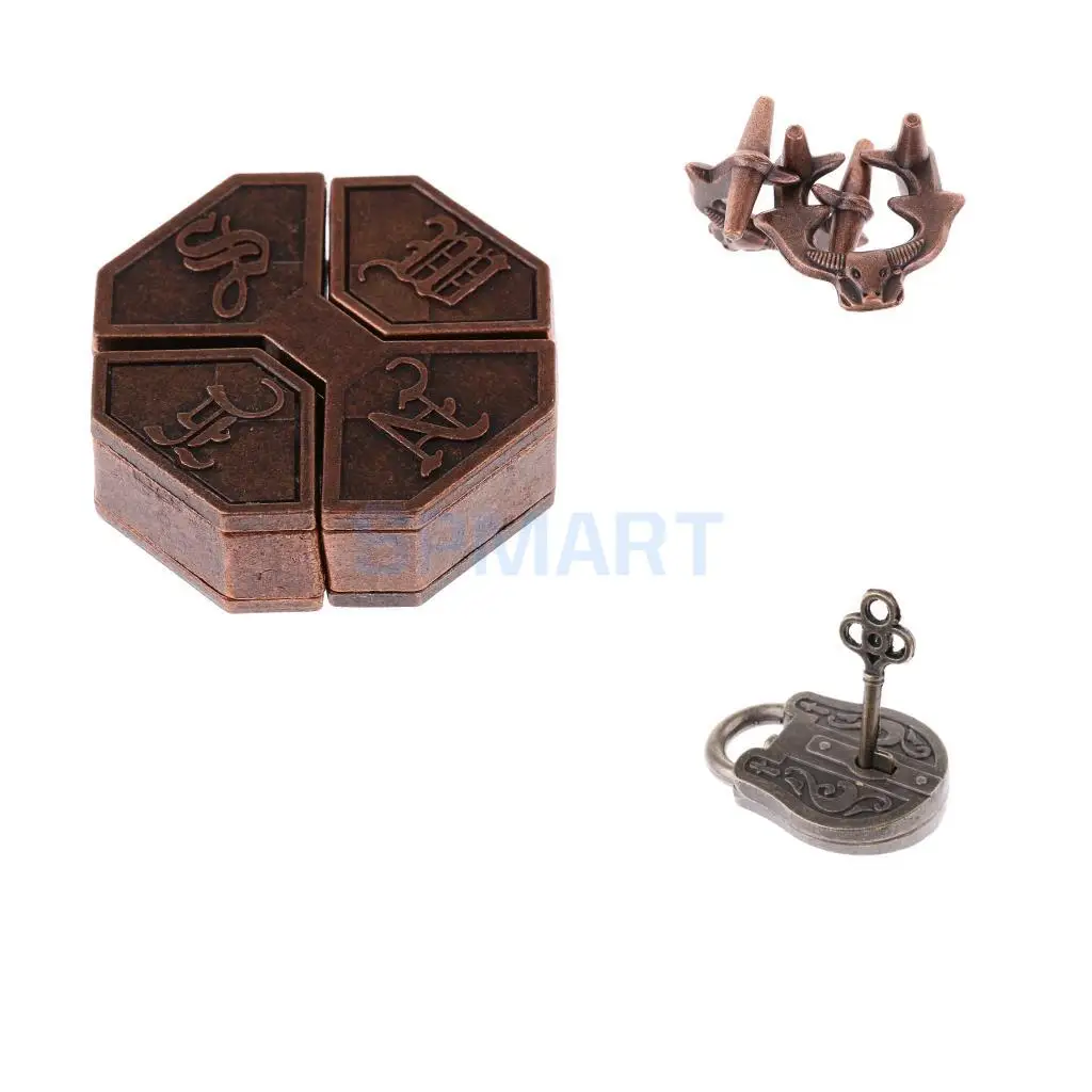 3pcs Vintage Metal Brain Teasers Set Classic Lock Puzzle IQ Training Toy for Kids