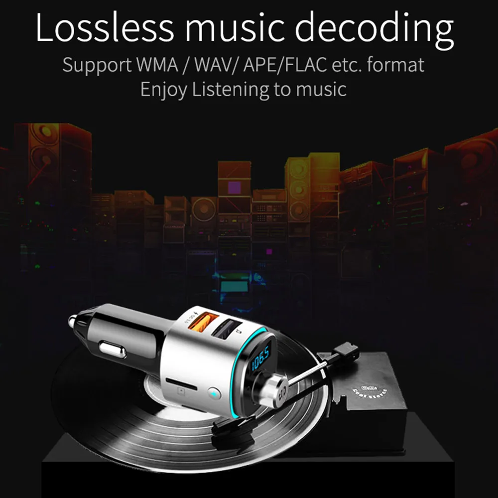 Bluetooth музыкальный вызов автомобильное зарядное устройство кнопка управления вызова навигация голос U диск/TF карта музыкальный fm-радиоприемник быстрое зарядное устройство для телефона