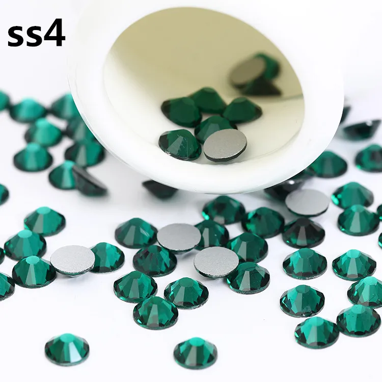 QUAN 1440pcs/Lot ss4 (1.5mm)Clothing Dress emerald green Glass Strass Flat back Non Hotfix Glue on Nail Art Rhinestones | Красота и