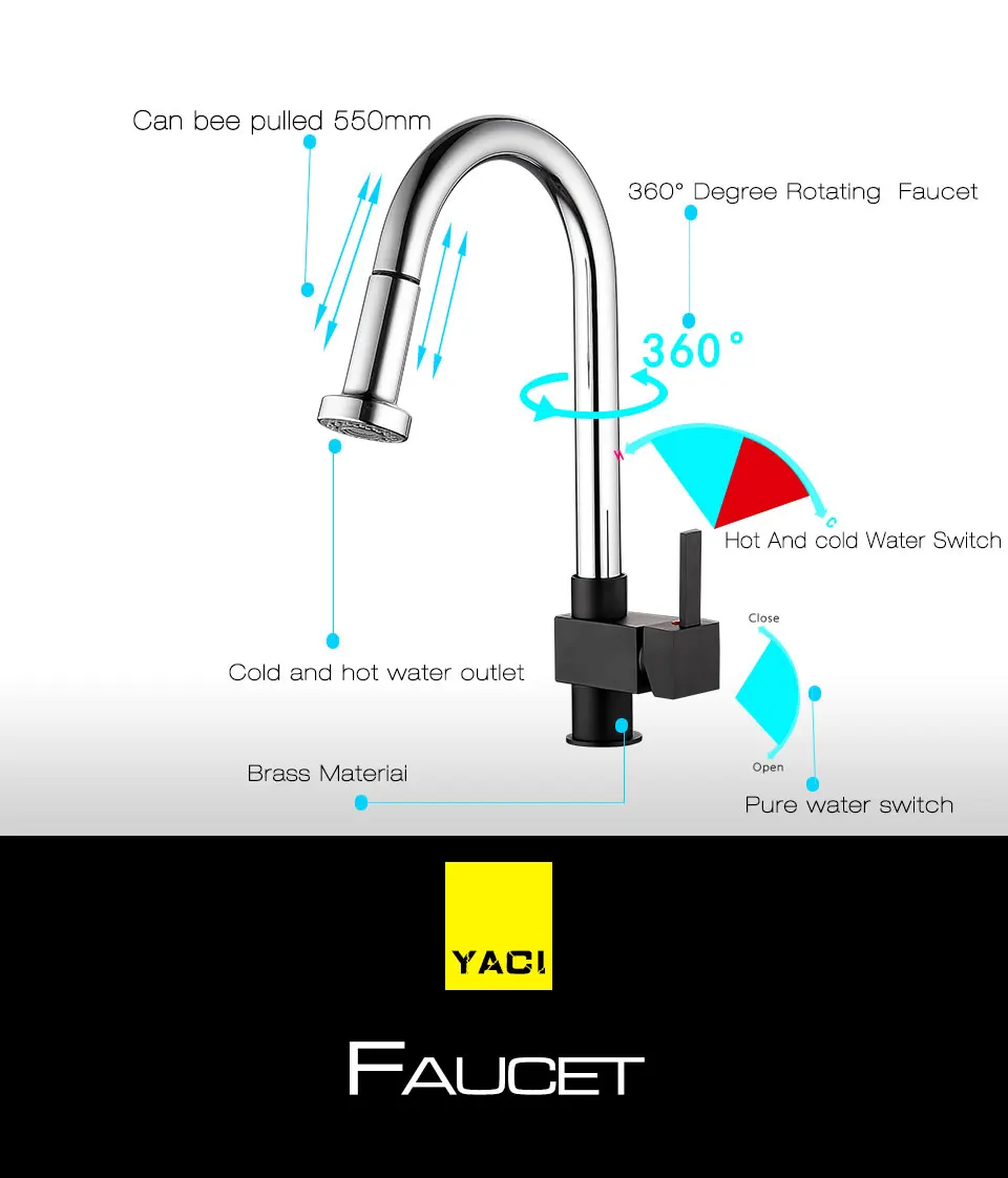 YACI выдвижной кухонный кран раковина смеситель кран 360 градусов вращение torneira cozinha смеситель краны кухонный кран