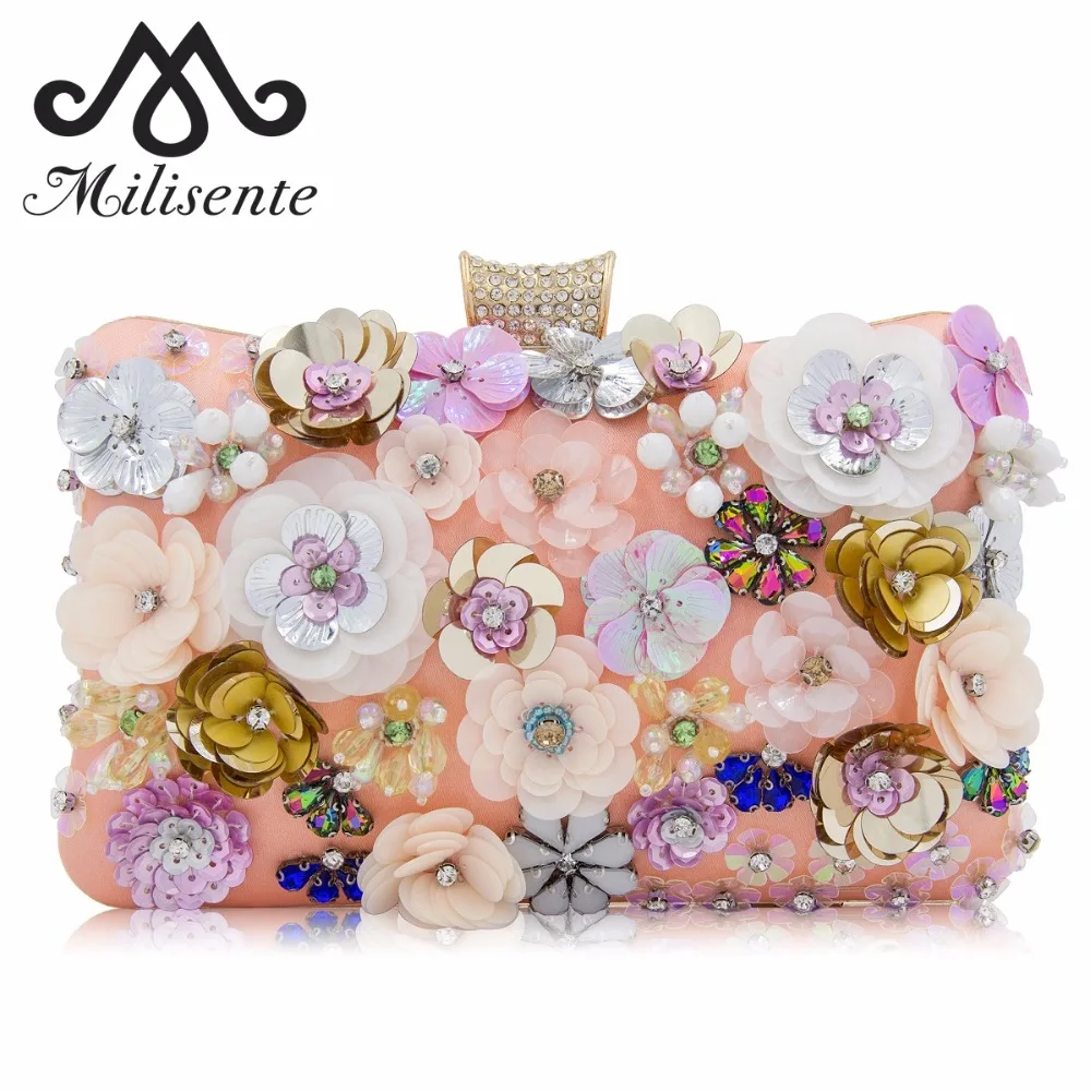 

Milisente Women Clutches Bags Crystal Hasp Sequin Flower Design Ladies Wedding Purses Female Party Clutch Cell Phone Casual Bag