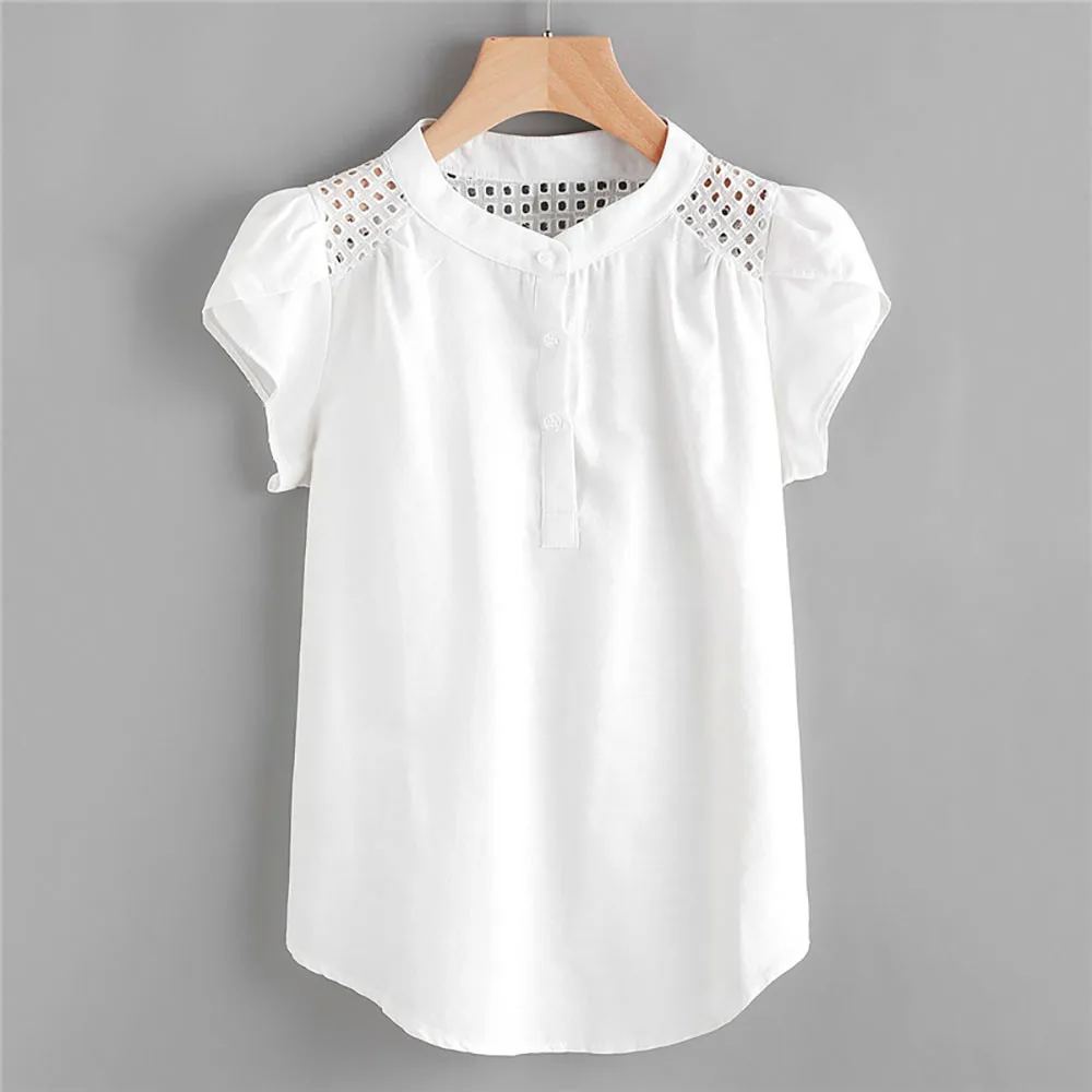 Женская белая блузка с круглым вырезом, открытая рубашка, короткий рукав-бабочка, повседневные топы, блузка для женщин, женские топы и блузы, mujer de moda