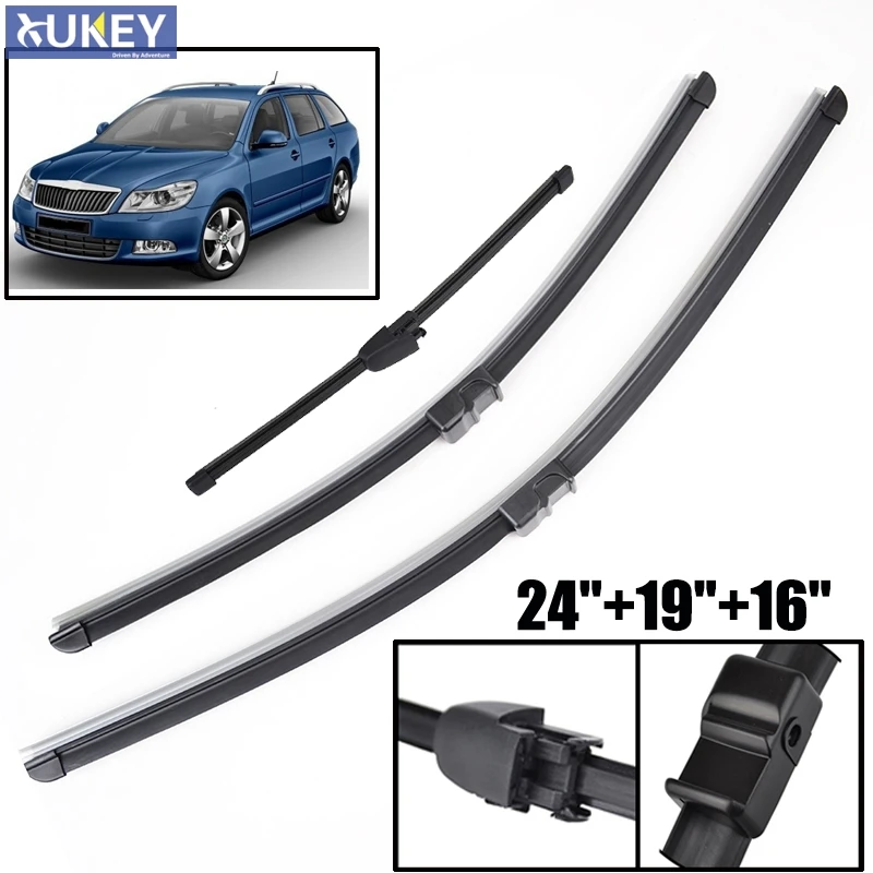 Xukey Front Rear Windshield Wiper Blades Set For Skoda Octavia A5 Hatchback Estate 2012 2011 2010 2009 2008 2007 2006 2005 2004