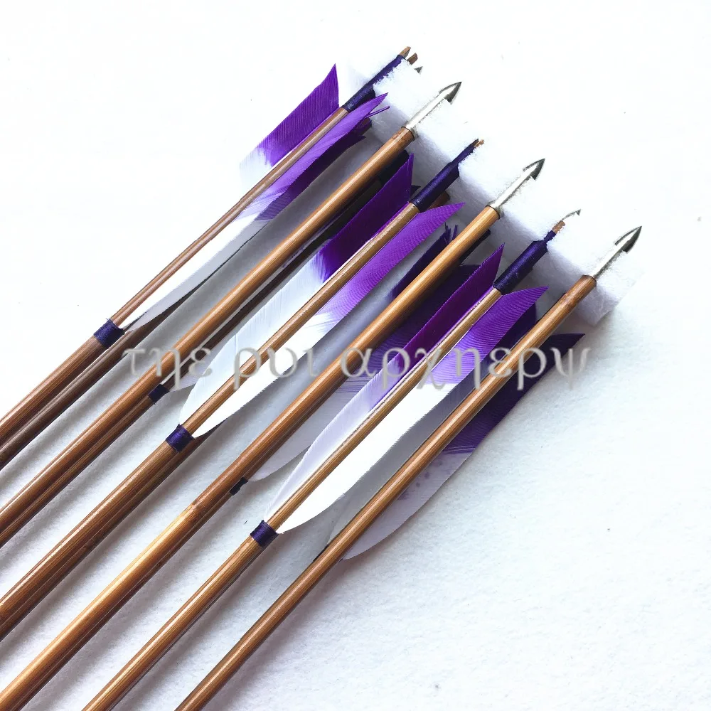 Feito à Mão de Bambu Roxo Setas Águia Pena Eixo Diâmetro 8mm Aço 6 – 12 24 Pçs