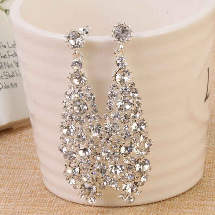 

European style luxury long earrings earrings ladies bride crystal Earrings party dress bridal jewelry wholesale