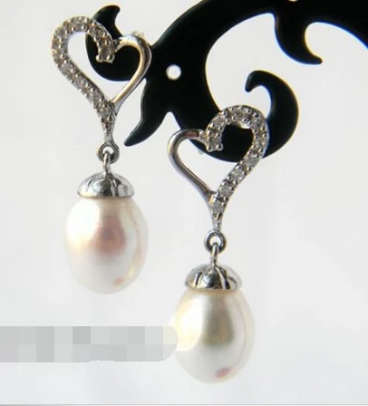 

free shipping 00111 Rice White Freshwater Pearl Zircon Dangle Earring