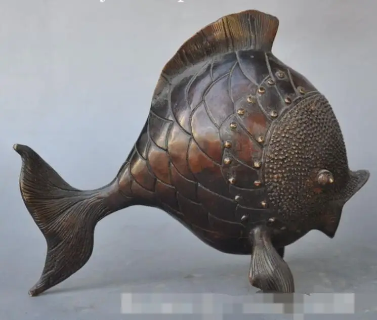 

S03776 7" China Bronze fengshui animal Tropical Marine fish art lucky Auspicious statue (B0413)