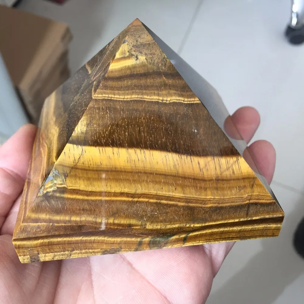 

YB45---90*90*65mm Natural Tiger-Eye Minerals Carved Crystal Pyramid 2019 Christmas Decoration Cristal de cuarzo Stone