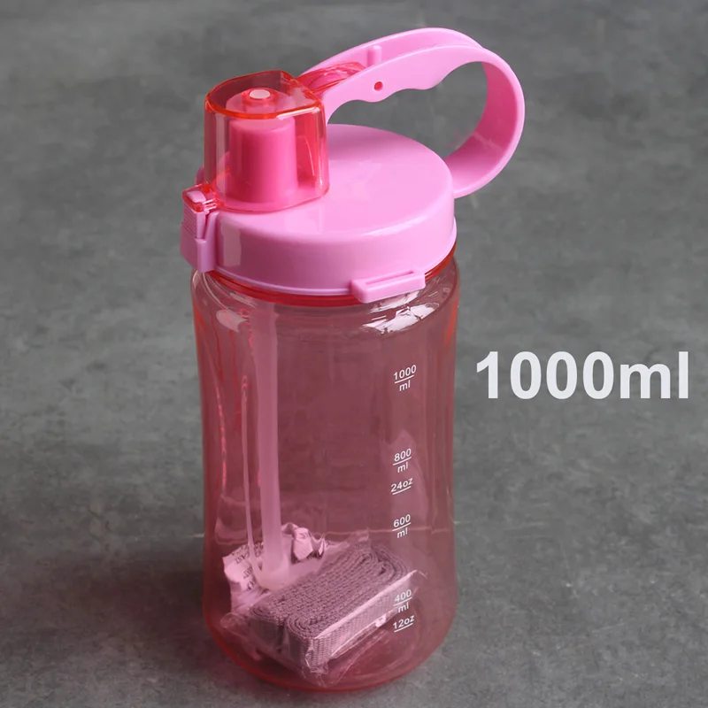 1Л/2л 2000 мл черный белый большой размер портативная бутылка для воды космический Herbalife питательный шейкер соломенный стиль ремешок бутылка для воды - Цвет: 1000ml Pink