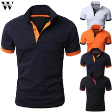 Womail мужская летняя рубашка поло, новая мода, повседневная Однотонная рубашка с коротким рукавом и жестким воротником, подарок, высокое количество, Мужская рубашка поло M518