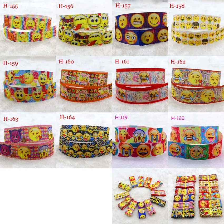 

2-5 yards NEW 7/8''(22mm) Grosgrain ribbon printed Emoji Cartoon Satin Ribbon DIY sewing Hair bows Crafts wedding Gifts H159