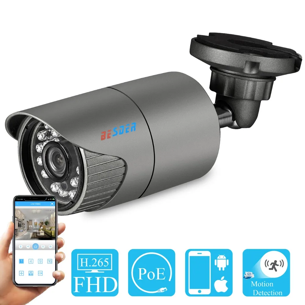 

BESDER 5MP H.265 PoE Street IP Camera CCTV 3MP 2MP FHD Wired Security Camera Support Onvif FTP RTSP Email Picture App XMEye