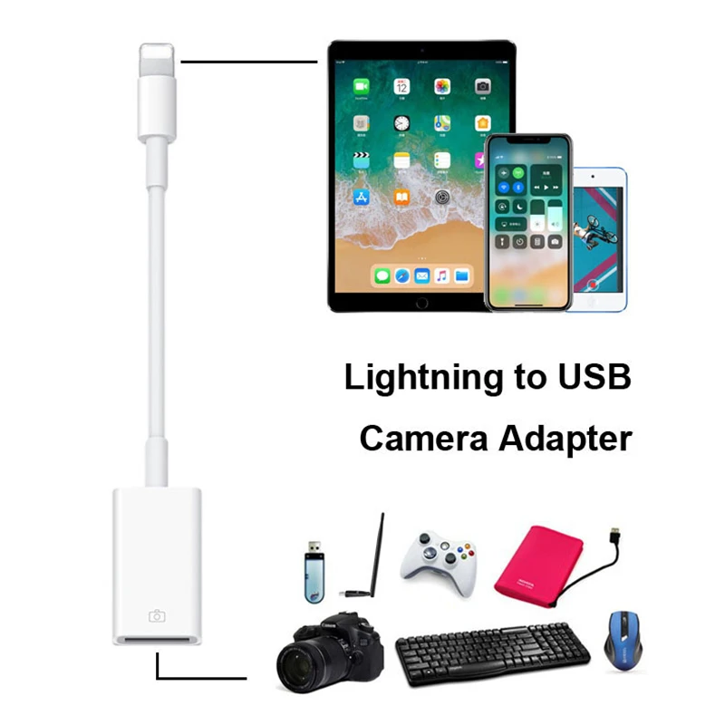 

Lightning + USB Female Camera Adapter Converter OTC Cable USB 2.0 Camera Reader For iPhone/iPad High Speed Converter iOS 11.3