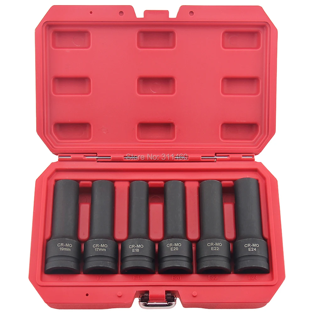 

6Pcs/Set 3/4"Dr. Deep Impact Socket Set 12pt Socket 17mm 19mm & TRX-Star E Female Socket E18 E20 E22 E24