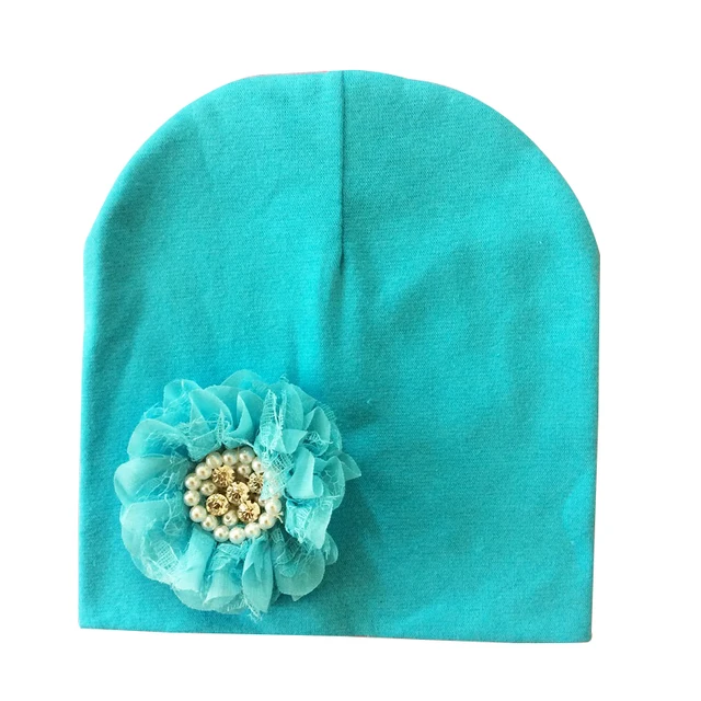 Baby Hat Winter Baby Cap Cotton Floral Hat For Baby Girl Flower Children Cap Kids Accessories lake blue