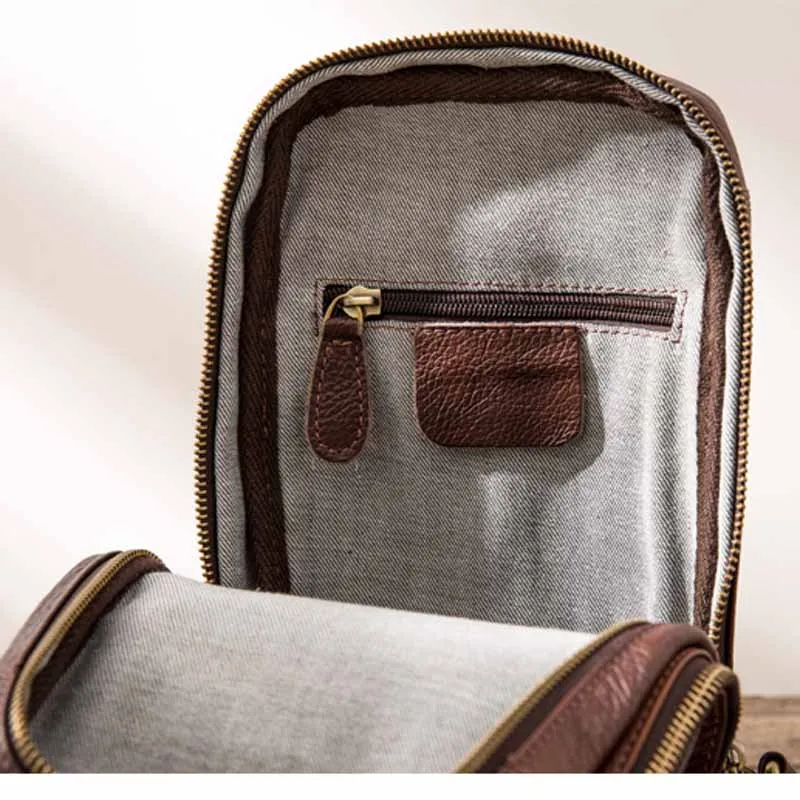 AETOO New retro male chest Baotou layer leather casual large capacity leather oil leather men's bag chest bag male