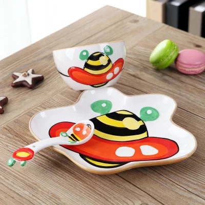 Набор детской посуды Ручная роспись креативный НЛО керамический набор посуды персонаж мультфильма ручная роспись рельефная тарелка набор