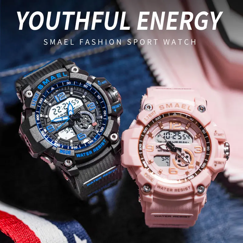 Online Sport Uhr Digitale Frau SMAEL Frauen Uhr Armband Damen Military Armee LED Uhr reloj mujer1808 Frauen Uhren 50M Wasserdichte