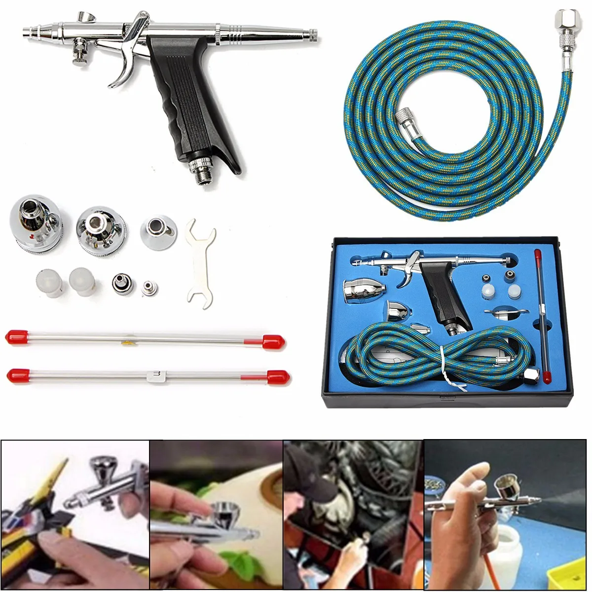 

0.2mm/0.5mm Dual Action Airbrush Air Compressor Kit Craft Cake Paint Art Spray G un Set