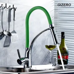 GIZERO кухонный выдвижной кран хром полированный зеленый цвет Высокое качество бортике одной ручкой кухонный гибкий кран ZR667