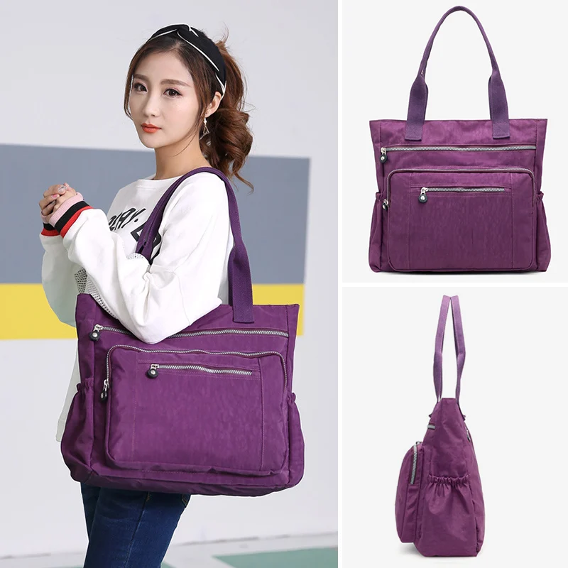 

Casual Canvas Shoppning Women Beach Bag Simple Large Capacity Travel Female Shoulder Bags Classic Double Zipper Ladies Totes