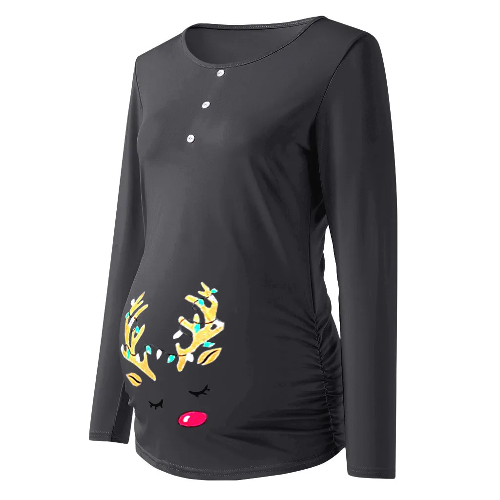 Женская рождественская рубашка с принтом на пуговицах для беременных, топ с длинными рукавами, Футболка для беременных, одежда ropa verano mujer