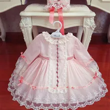Новое поступление, розовое кружевное платье в стиле «Лолита» для маленьких девочек, свадебное платье принцессы платье для девочек праздничное платье на день рождения фатиновое платье с шапкой, G517