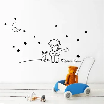 

New arrival design Little Boy With Fox Moon Star home decoration wall Mural lovely romantic Kids Baby room decal