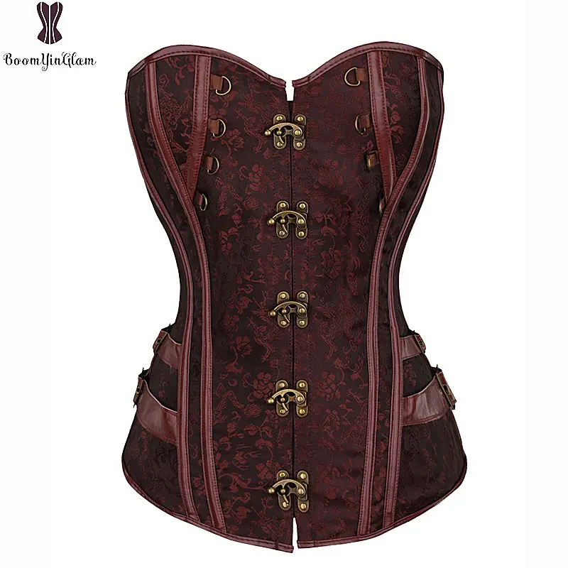 Cena Metalowe zamki klipsy Steampunk gorset skórzany ciała shapewear odzież damska steam punk gorset Retro w stylu Vintage Overbust Gothic Korse