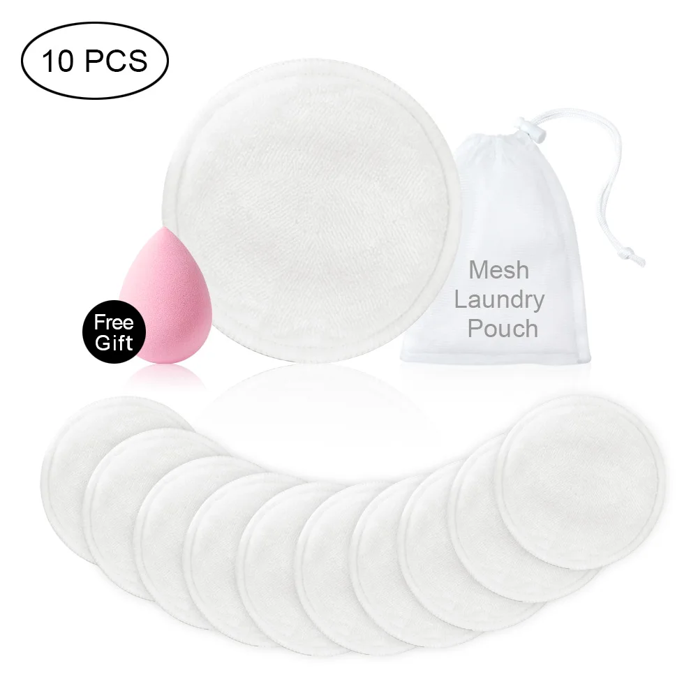 

4/8/10pcs Washable Cotton Pads Reusable Makeup Remover Microfiber Three Layer Natural Bamboo Facial & Skin Care With Laundry Bag