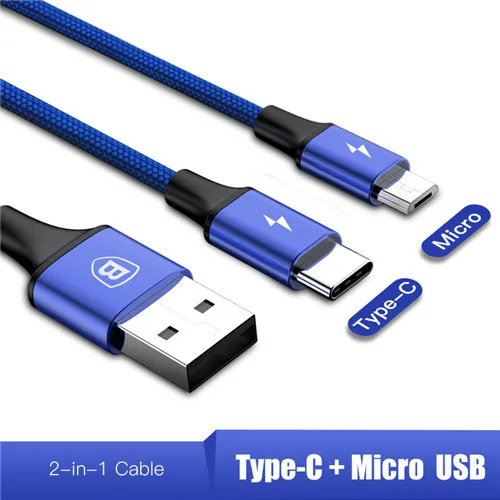 Baseus 3в1 2в1 USB кабель для iPhone X 8 7 6 Micro кабель type usb C кабель для samsung S9 S8 Быстрая зарядка кабель зарядного устройства 3A шнур - Цвет: TM black