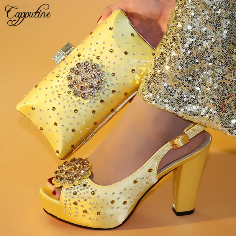 

Capputine Summer Fashion Italian Shoes And Bag Set African Elegant Rhinestone Woman Pumps Shoes And Bags Set For Party On Sale