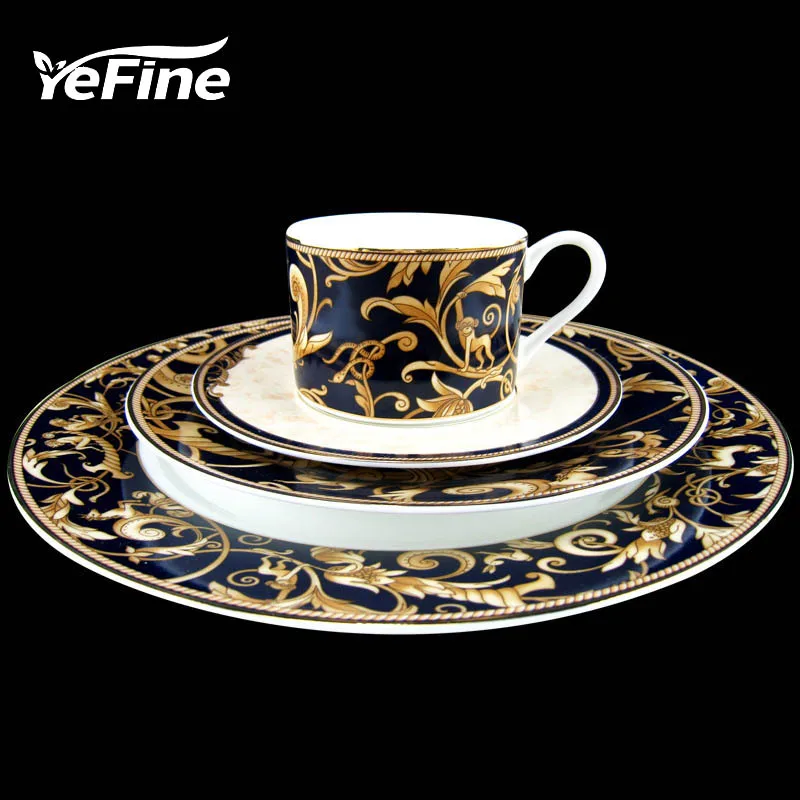 YeFine High grade Antique Thick Gold Plating Bone China Dinnerware