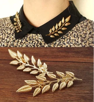 

2017 New Arrival Exquisite Fashion Leaf Collar Pin Brooches For Women Alloy Brooch Pins 2 Colors Broche Dropshipping