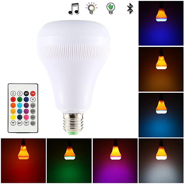 

E27 LED 18W Wireless Bluetooth Remote Control Mini RGB Smart Audio Speaker Bulb Colorful Music Play Lighting