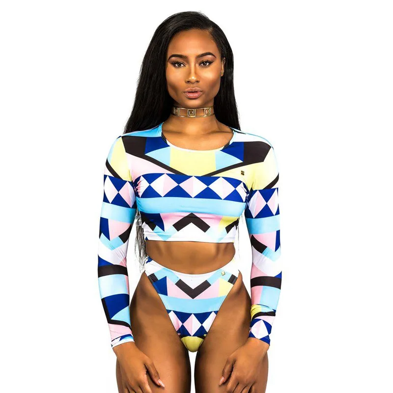 

Long Sleeve Bikini Set Two Piece African 2018 Women Swimwear Brazilian Biquini Bathing Suit Beach Ancient Egypt Print Swim Suits