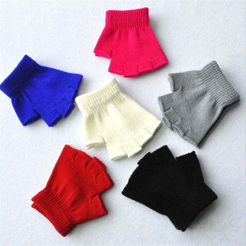 

LNRRABc 1Pair Boy Girls Soft Half Finger Gloves Winter Warmer Knitted Mittens Fingerless High Elastic Knitted Gloves