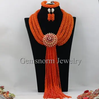 

Fashion Costume African Jewelry Sets Party Crystal Beads Women Jewelry Set Orange Nigerian African Beads Free Shipping WB910