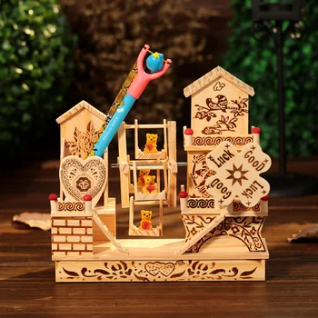 

Creative stationery pen holder Pastoral style wooden craft ornaments random style for birthday Christmas gifts pen holders