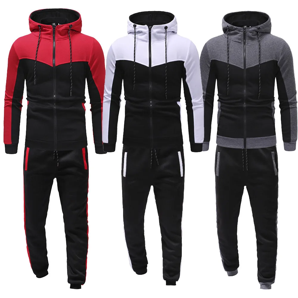 Feitong Men Tracksuit Autumn Winter Packwork Sweatshirt Top Pants Sets Sports Suit Tracksuit Ropa Deportiva Hombre Tracksuit Men