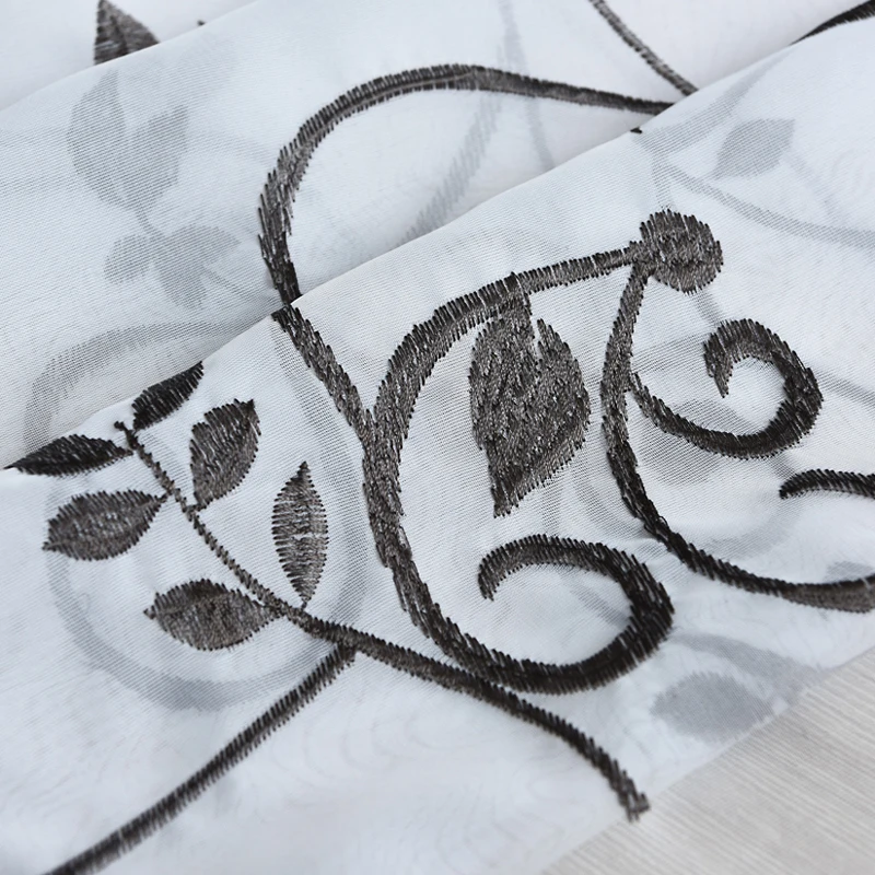 Tiyana Pastoral romano cortina bordado Diseño de hojas de ventana de puerta de pantallas Tab Top Sheer cocina tul cortinas DL009D3 Tiyana Pastoral romano cortina bordado Diseño de hojas de ventana de puerta de pantallas Tab Top Sheer cocina tul cortinas DL009D3