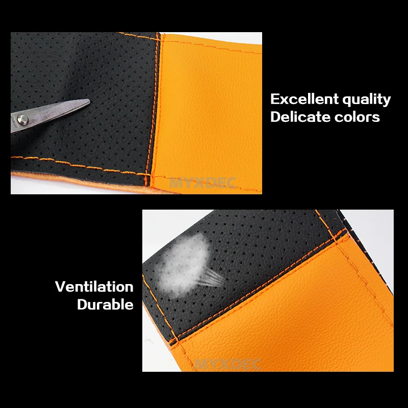 Double Colors DIY Leather Sport Car Steering Wheel Cover Auto Car Stitch On Wrap Cover WIth Needles and Thread For Diameter 38cm