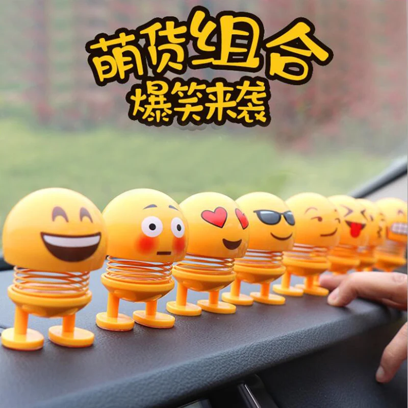 

Car Expression Spring Doll Smiling Face Funny Automobile Car Ornament Creative Decoration Dolls Cute Cartoon Toys Shaking Head